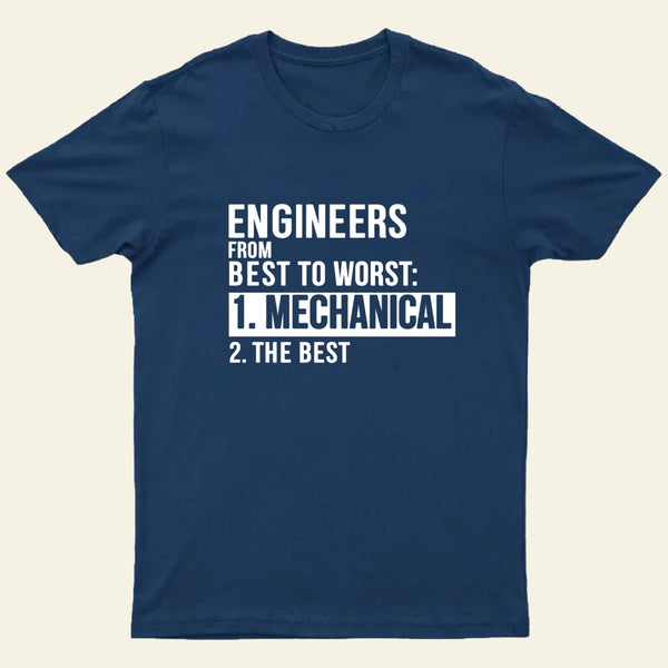Engineers From Best To Worst Mechanical Engineering Entrageek T-Shirt