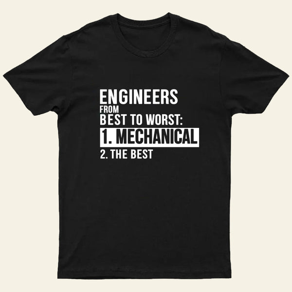 Engineers From Best To Worst Mechanical Engineering Entrageek T-Shirt