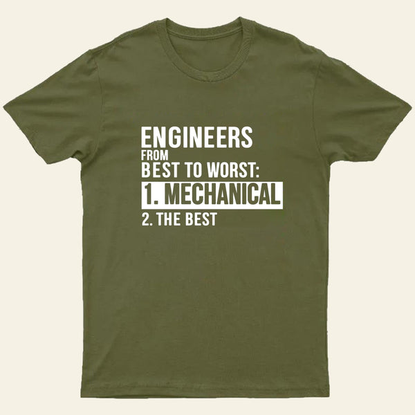 Engineers From Best To Worst Mechanical Engineering Entrageek T-Shirt