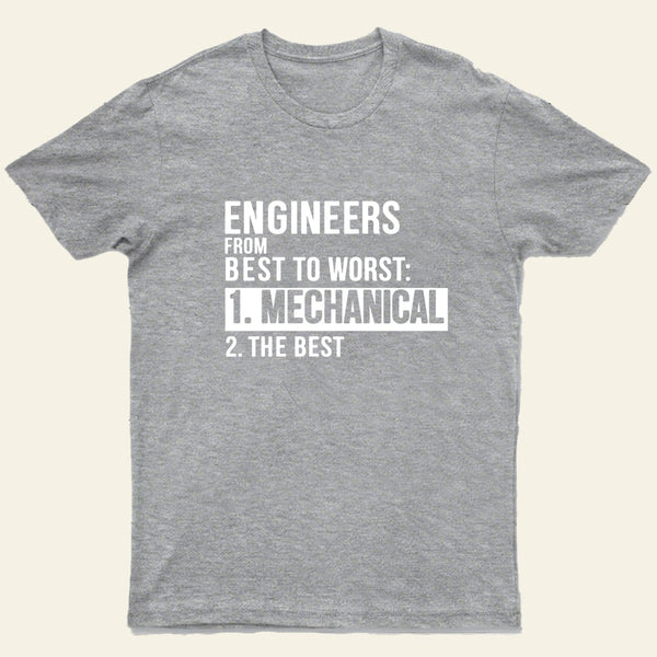 Engineers From Best To Worst Mechanical Engineering Entrageek T-Shirt