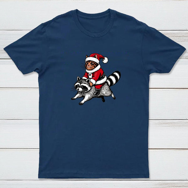 Santa Cat on A Raccoon Entrageek T-Shirt