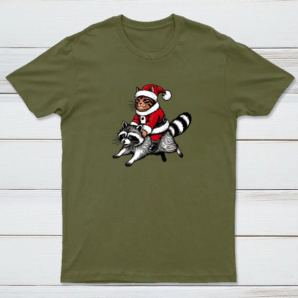 Santa Cat on A Raccoon Entrageek T-Shirt