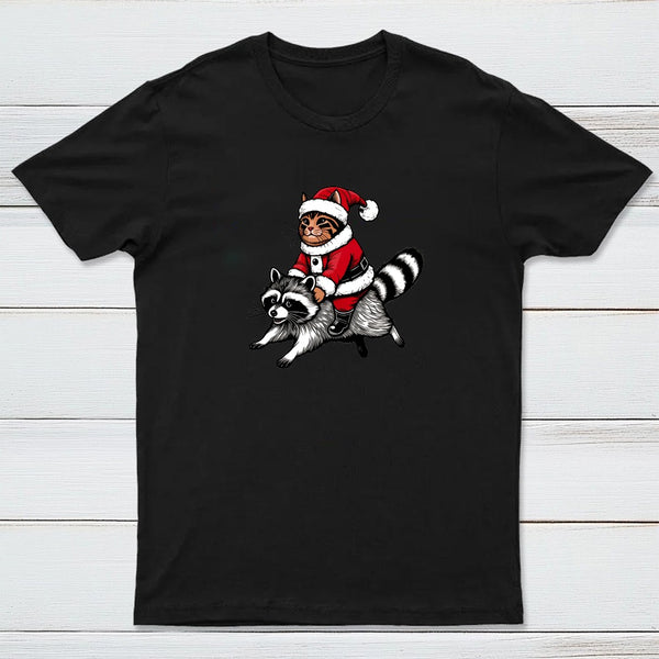 Santa Cat on A Raccoon Entrageek T-Shirt