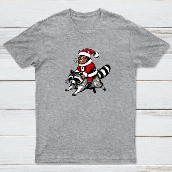 Santa Cat on A Raccoon Entrageek T-Shirt