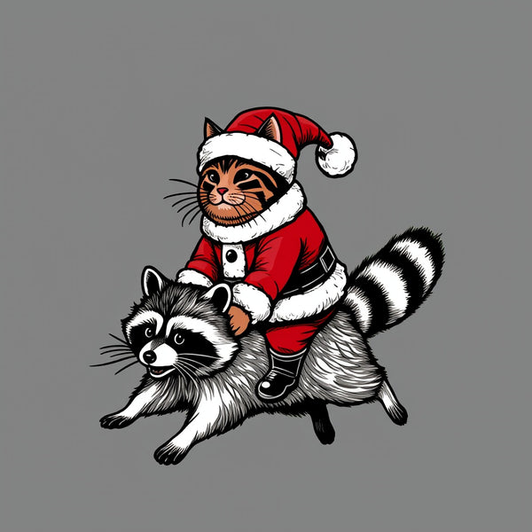 Santa Cat on A Raccoon Entrageek T-Shirt