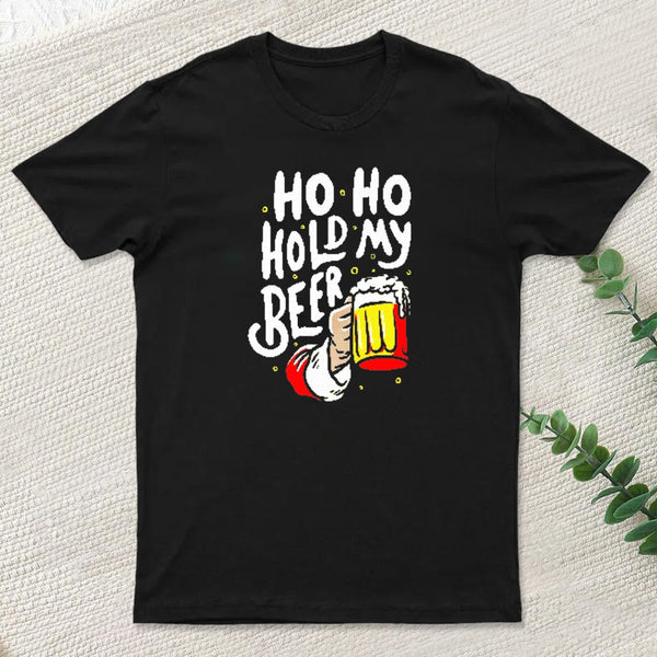 Ho Ho Hold My Beer Funny Santa Claus Ugly Sweater Entrageek T-Shirt
