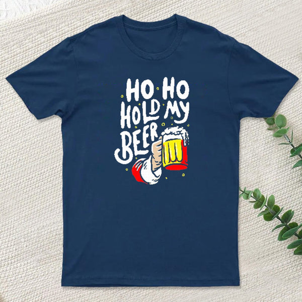 Ho Ho Hold My Beer Funny Santa Claus Ugly Sweater Entrageek T-Shirt