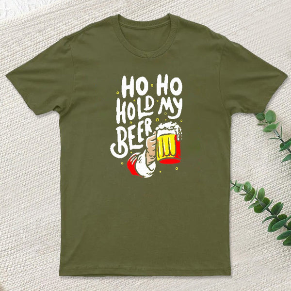 Ho Ho Hold My Beer Funny Santa Claus Ugly Sweater Entrageek T-Shirt
