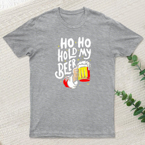 Ho Ho Hold My Beer Funny Santa Claus Ugly Sweater Entrageek T-Shirt