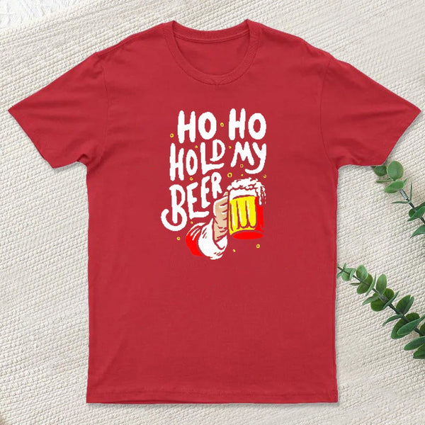 Ho Ho Hold My Beer Funny Santa Claus Ugly Sweater Entrageek T-Shirt