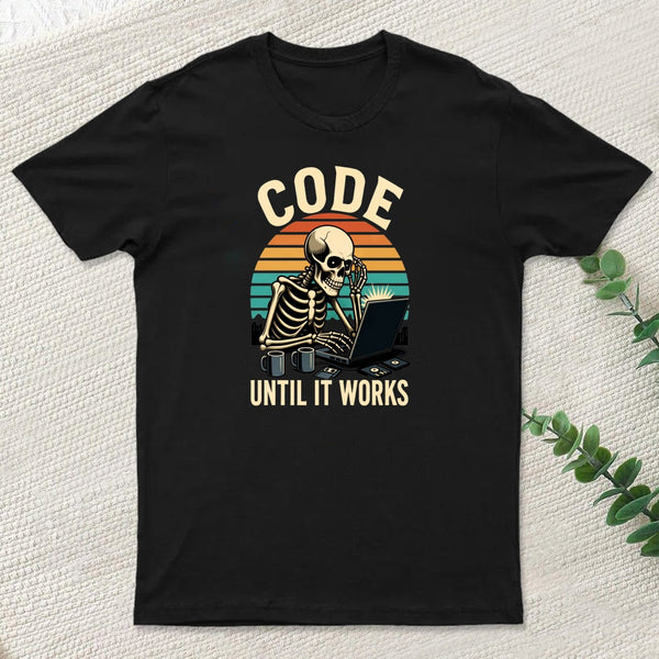 Coding Skeleton Humor Retro Programmer Motivation T-Shirt