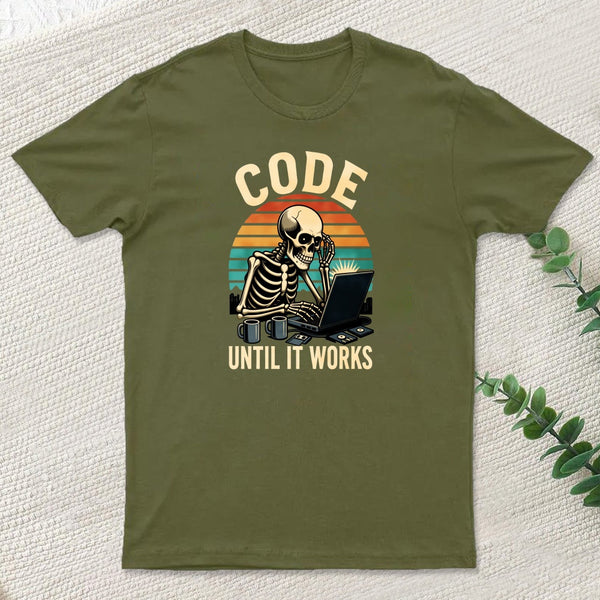 Coding Skeleton Humor Retro Programmer Motivation T-Shirt