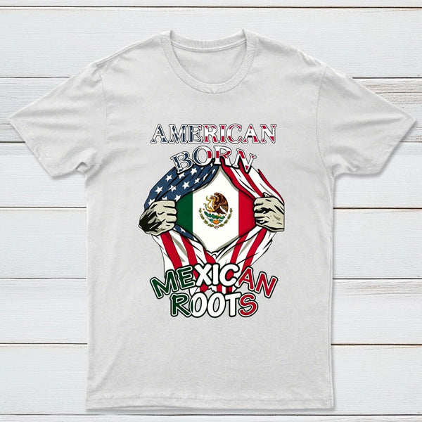 American Born Mexican Roots Flag Tee Proud USA Love Mexico T-Shirt