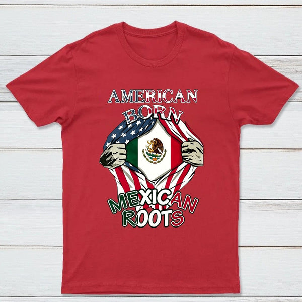 American Born Mexican Roots Flag Tee Proud USA Love Mexico T-Shirt
