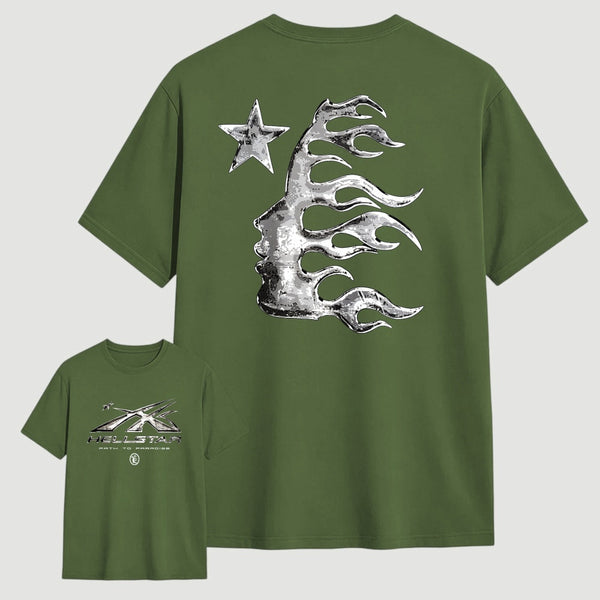 Vintage Dark Streetwear Street Style Star Flame Design T-shirt