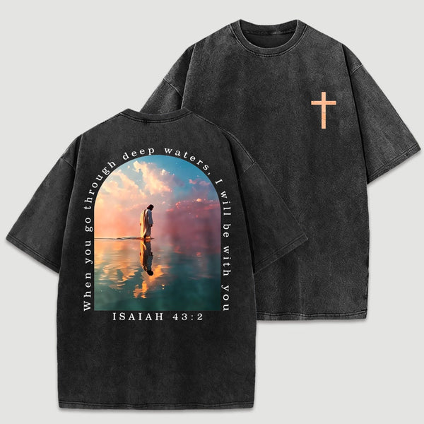 Cross and Isaiah Verse Design Double-Sided Print T-Shirt