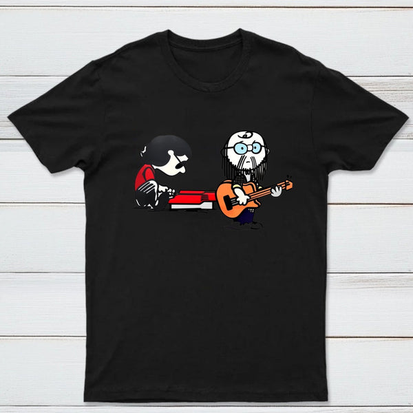 Cartoon Musicians Playing Guitar And Keyboard Graphic T-shirt