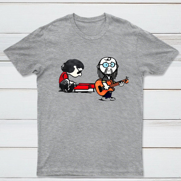 Cartoon Musicians Playing Guitar And Keyboard Graphic T-shirt