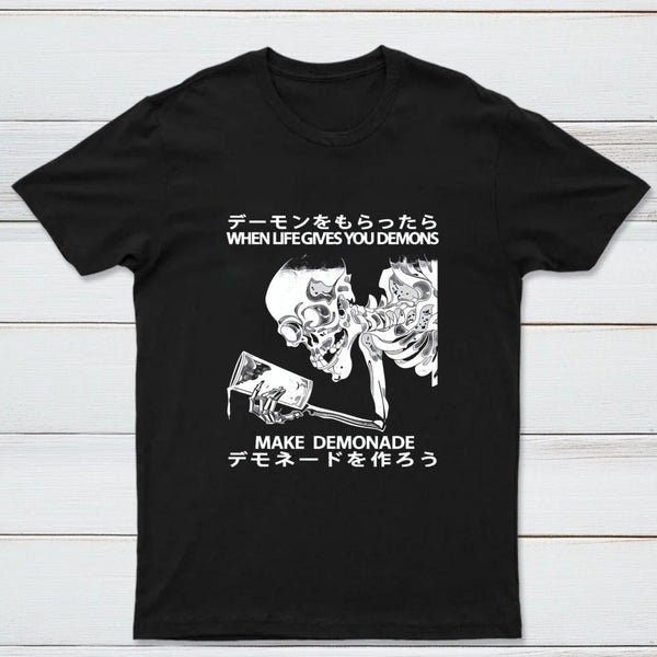 Demon Skeleton Holding Glass With Text T-Shirt