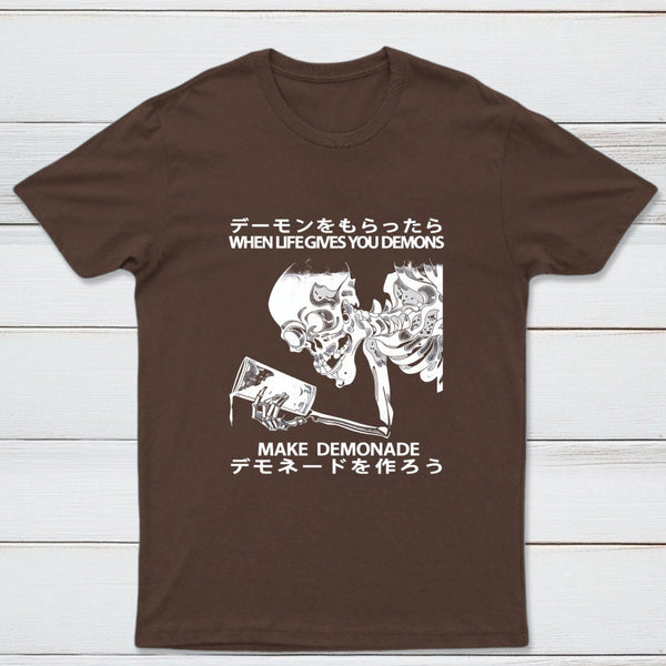 Demon Skeleton Holding Glass With Text T-Shirt